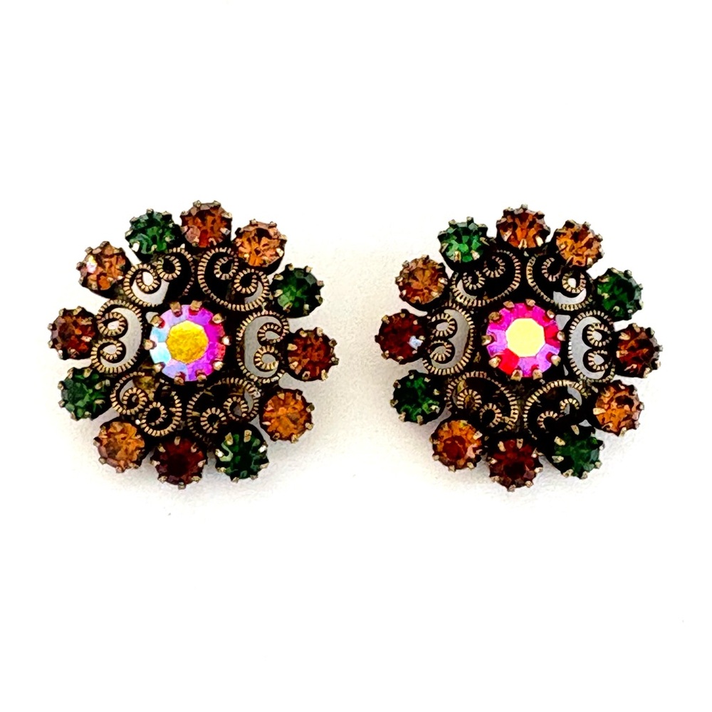 Vintage Albert Weiss Muli-coloured Filigree Clip On Earrings